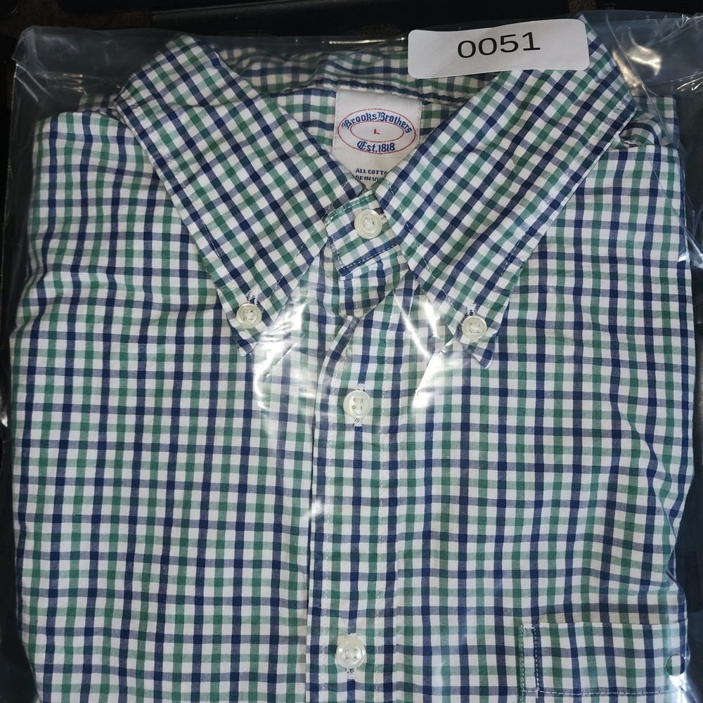 Brooks Brother's Men's Large Long Sleeve Button Down Shirt Green/Blue Plaid - Picture 8 of 8